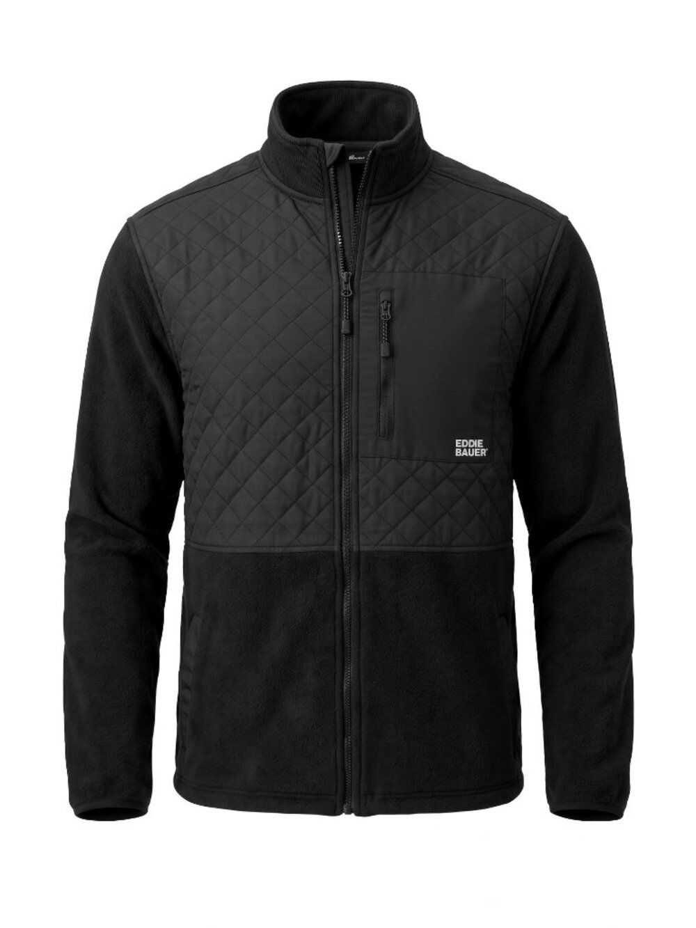 Eddie Bauer Mens M Mixed Media Fleece Jacket Black Quilted Full Zip Outdoor NWT